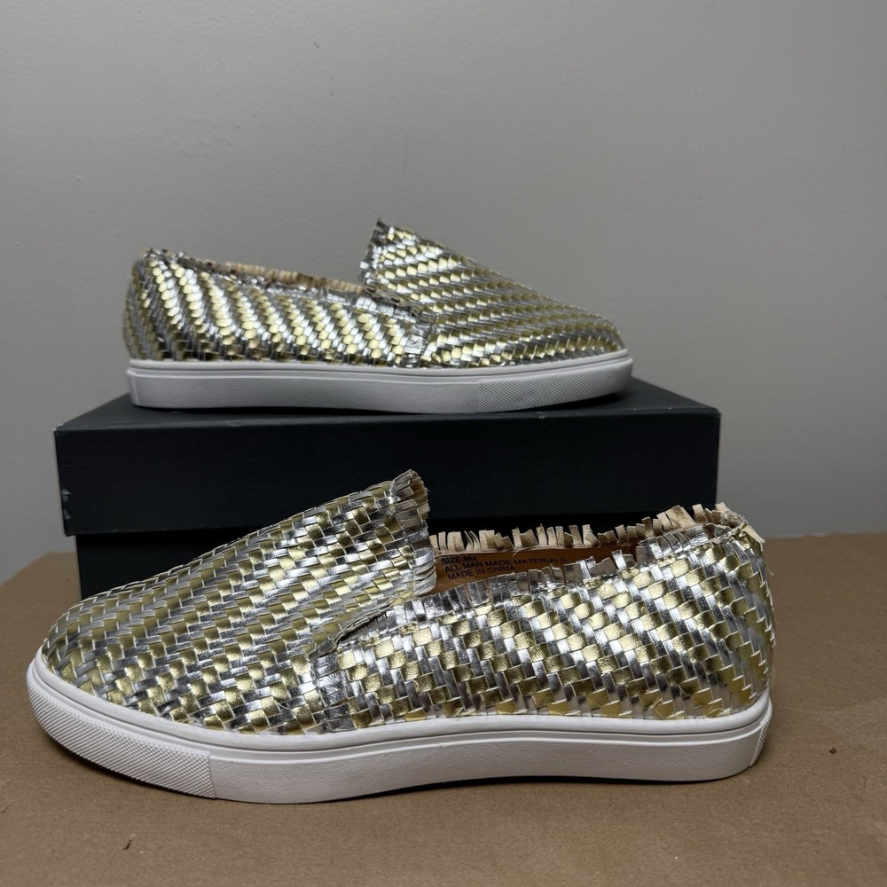 Soft Surroundings Woven Slip On Sneakers Metallic Gold Silver Size 9M